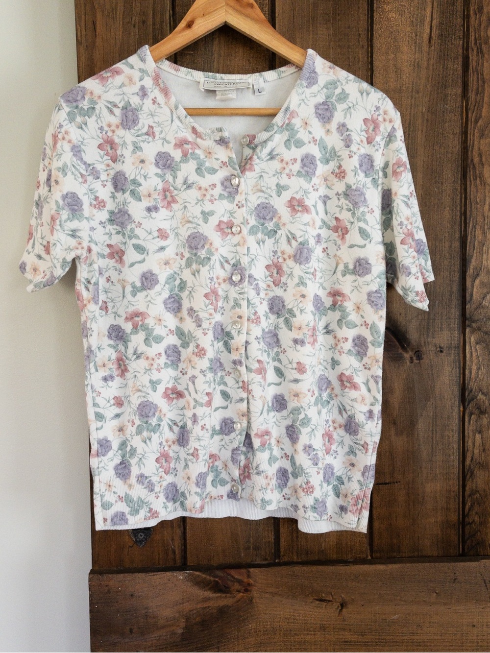 Vintage 90's Y2K Pastel Floral Short Sleeved Cardigan Large Cottage Garden